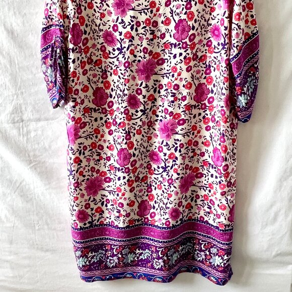 Halife Pink Floral Lightweight Boho-Chic Tunic Tassel Shift Dress, Size XL, EC - Picture 7 of 9